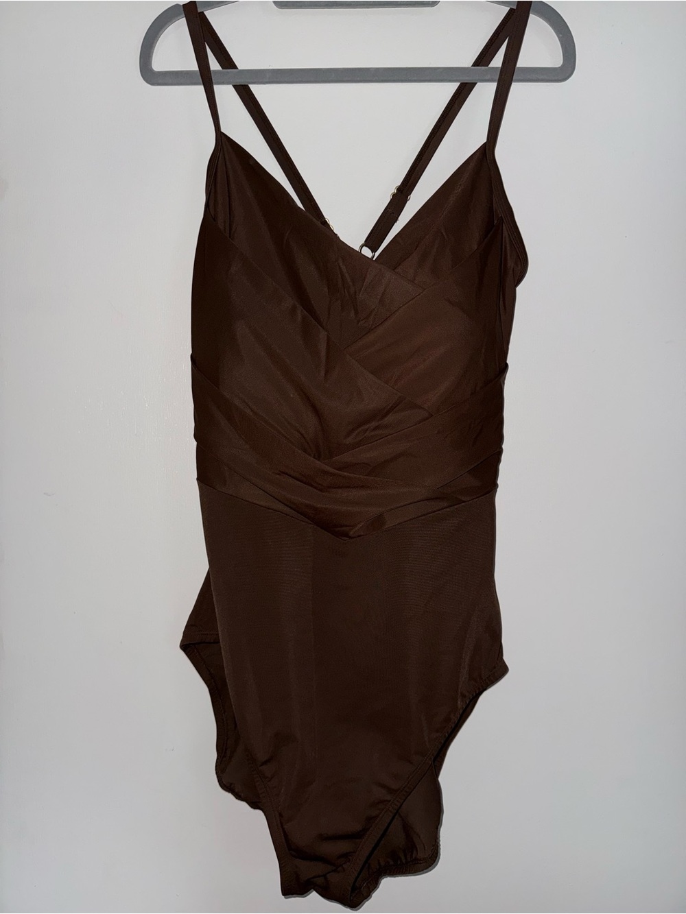 Lands' End Chocolate Brown One-Piece SlenderSuit Pleated Swimsuit - Size 16 Long